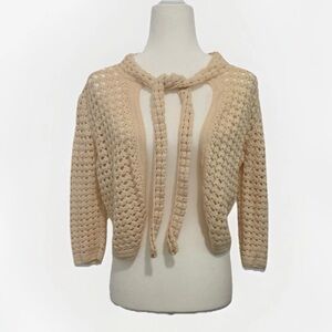 Crochet Wool a.cheng Cream Cardigan with Tie Accent Size Medium
